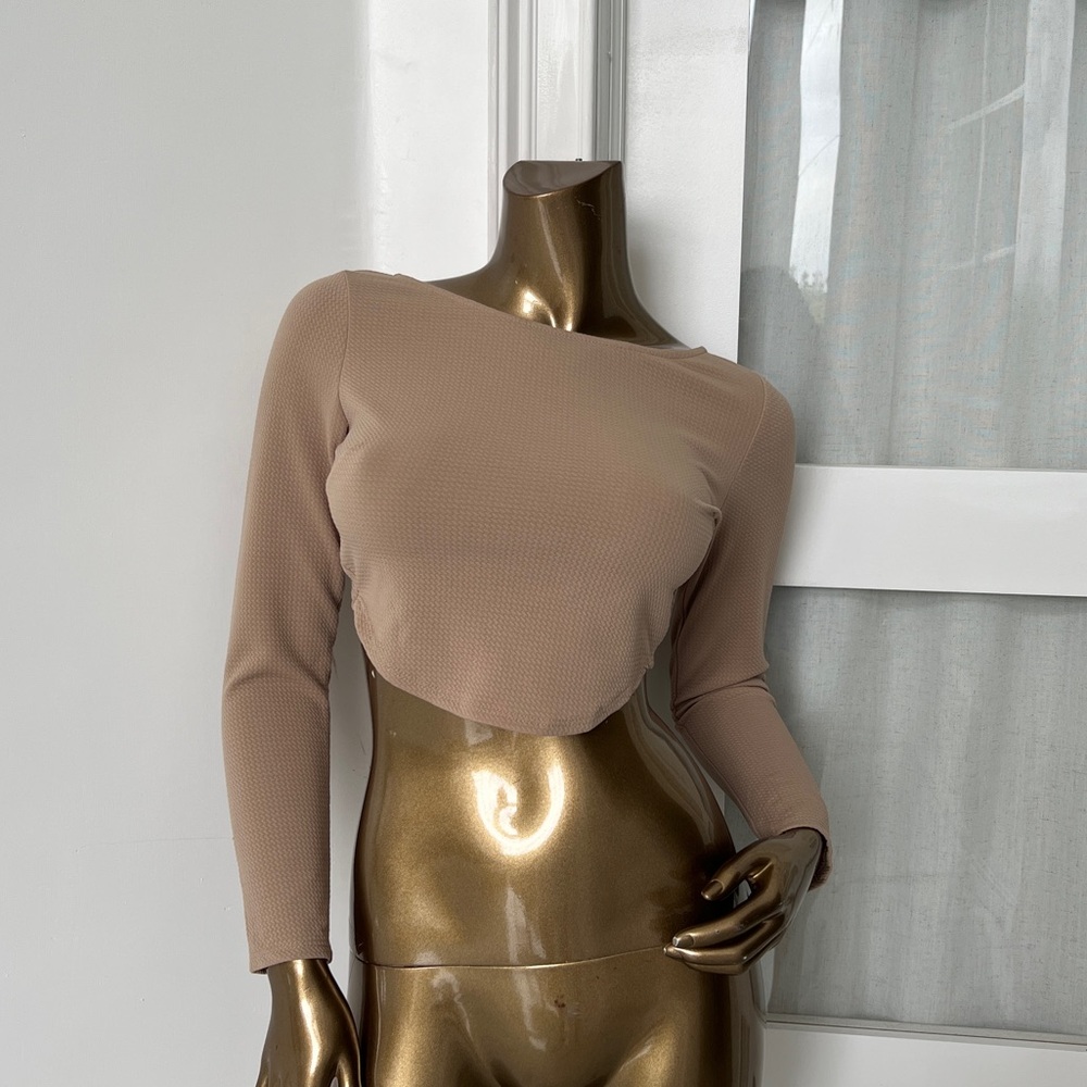 Hot Miami Styles Tan Long Sleeve Crop Top